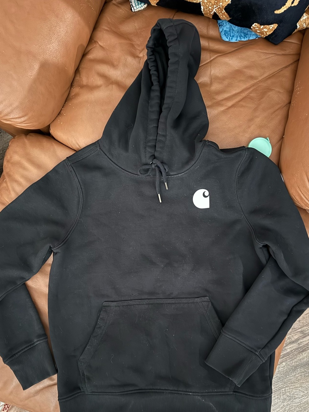 Carhartt Black Hoodie with White Chest Logo size m